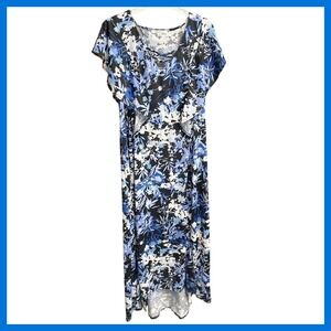 NWT Studio Works Women's Blue Floral Lattice Neck Ruffle Maxi Dress MITD3030‎ L